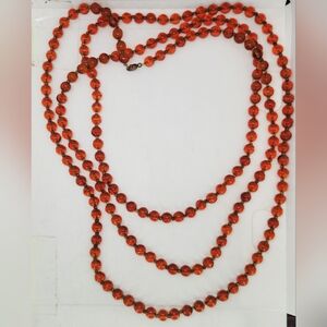 Vintage Brown Amber Czech Art Deco Glass Bead Knotted Flapper Opera Necklace 60"